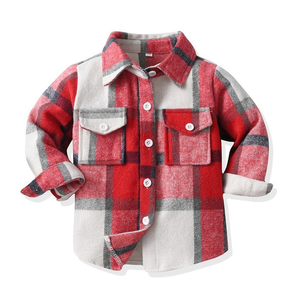 Spring and autumn children's long sleeved plaid shirt Wholesale Kids Clothing