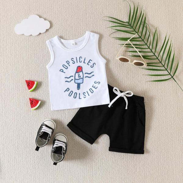 Summer Boys' Letter Print Tank Top+Shorts Set Cheap Baby Clothes Wholesale