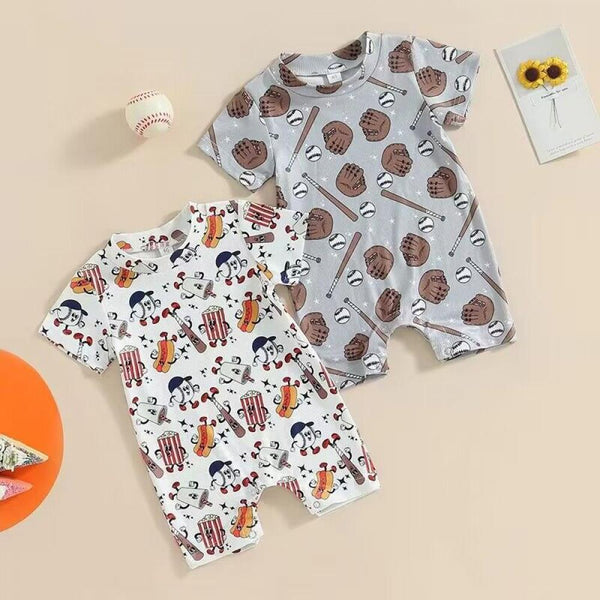 Summer Baby Boys' Baseball Print Short Sleeve Round Neck jumpsuit Baby Clothes Wholesale