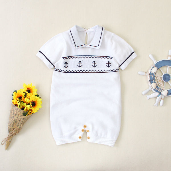 Baby Boys Navy Short Sleeve Romper Wholesale Baby