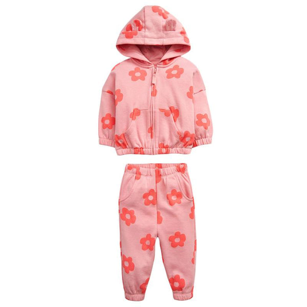 Girls Autumn Flower Zipper Coat And Pants Set Wholesale Clothing For Girls