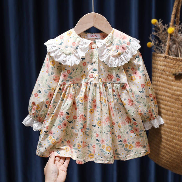 Girls Floral Lapel Dress Wholesale Girl Clothing