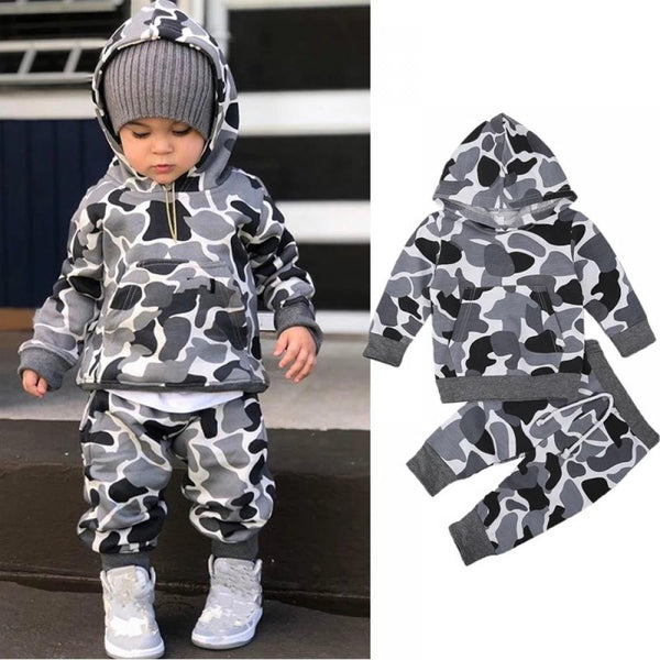 Autumn Boys Camouflage Cotton Hooded Two-Piece Suit Wholesale Boys Clothes