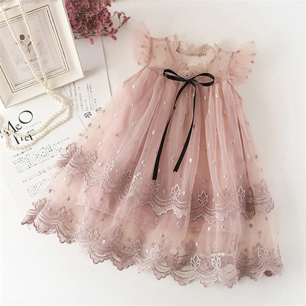 2~7Y New Girl Princess Dress Korean Style Children's Dress Embroidered Mesh Tutu Skirt Wholesale Kids Clothes