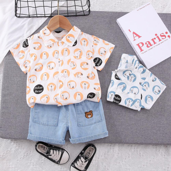 Boys Summer Suit New Style Children's Denim Shorts Shirt Two-piece Set Wholesale Kids Clothes