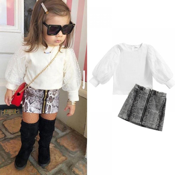 Girls Mesh Puff Pullover Shirt Skirt Set Wholesale Girl Boutique Clothing