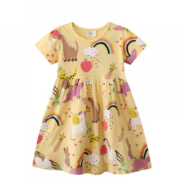 Western Style Princess Dress Cotton Summer Dinosaur Pattern Short-sleeved Dress Wholesale