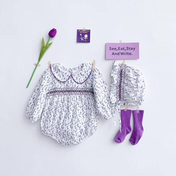 Baby Girl Autumn Purple Floral Baby Bodysuit Wholesale Girls Clothes