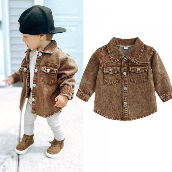 Autumn Boys and Girls Solid Color Denim Jacket Wholesale Kids Clothes