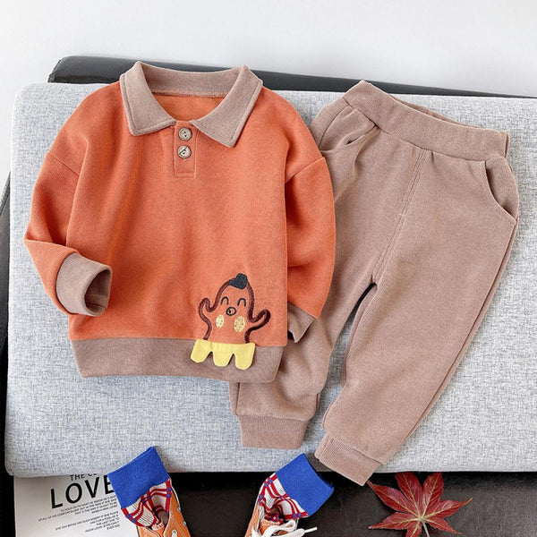 Boys Long Sleeve POLO Shirts Spring Autumn Lapel Girls Two Piece Set Wholesale Kids Clothes