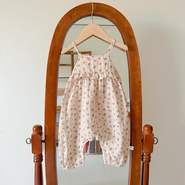 Summer Suspenders Pink Full Print Floral Jumpsuit Wholesale Baby Clothes