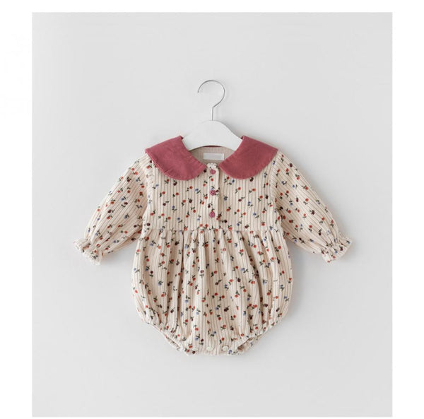 Autumn Baby Girl Western Style Corduroy Floral Romper Wholesale Girl Clothes