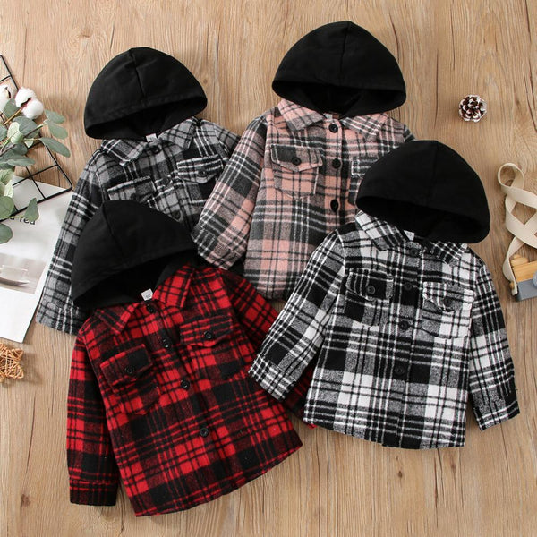 Children Autumn Plaid Hooded Jacket Wholesale Boys Clothes