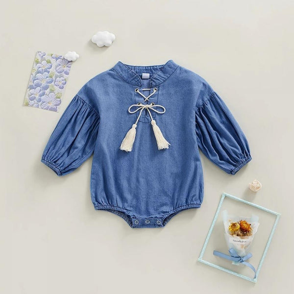 Autumn Baby Girl Denim Romper Wholesale Girls Clothes