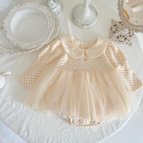 Autumn Baby Girl Sweet Mesh Princess Polka Dots Dress Romper Wholesale Baby Girls Clothes
