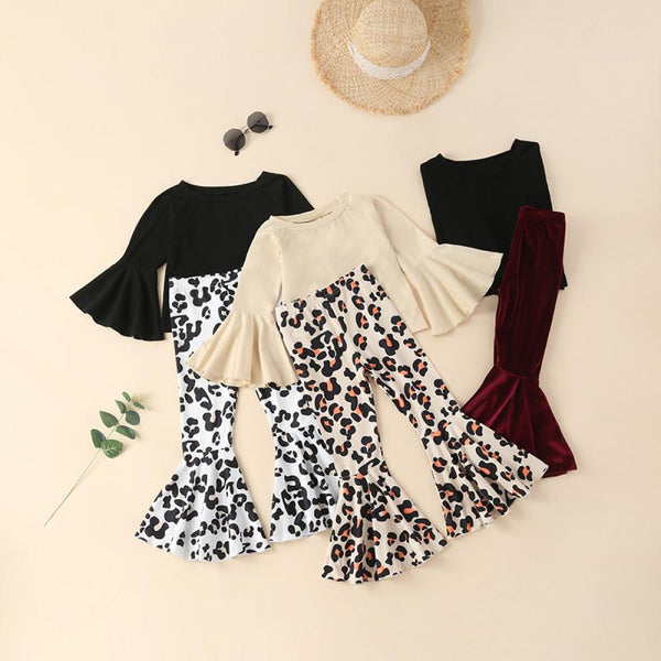 Girls Spring Autumn Top and Bell-bottom Pants Set Wholesale Boy Clothes