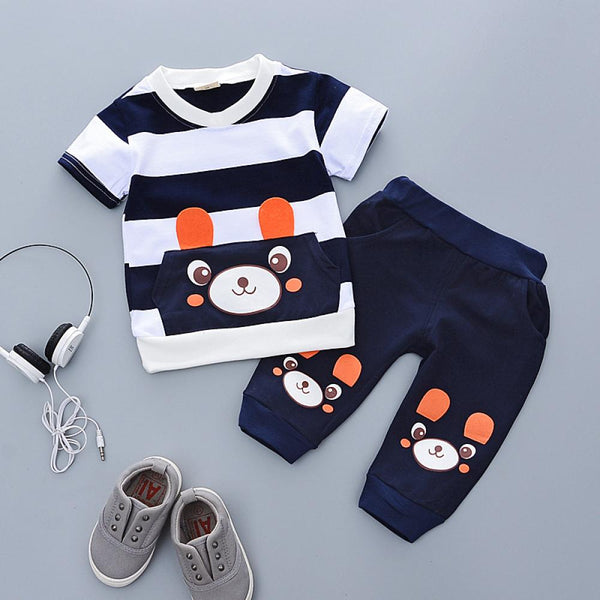 Toddler Boys Summer Short Set Cute Stripe Top + Shorts Set Wholesale Boys Clothing Suppliers