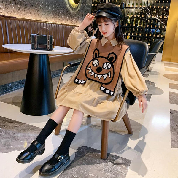 Girls Spring Autumn T-shirt Dress With Vest Girls Dress Wholesale
