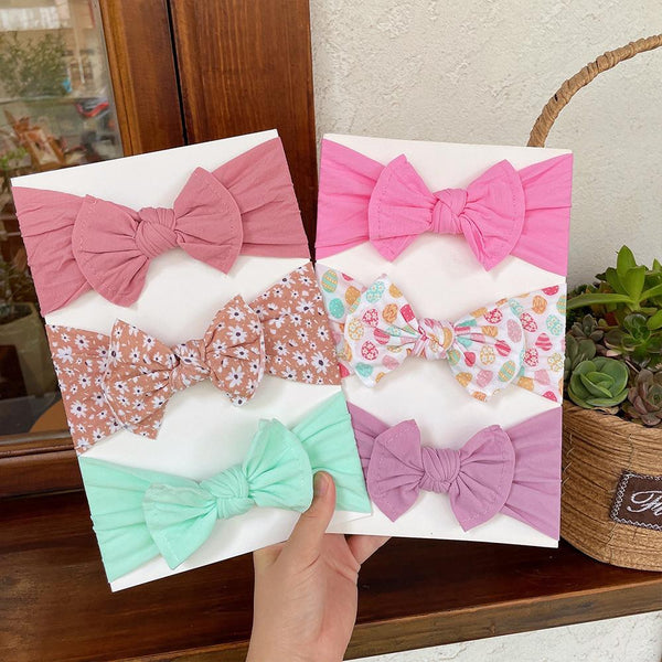 Baby Nylon Bow Printed Hair Bands Babywear Wholesale 3-Pack