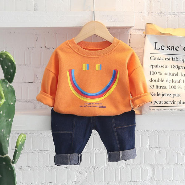 Boys Autumn Smiley Top Denim Pants Set Wholesale Boys Clothing