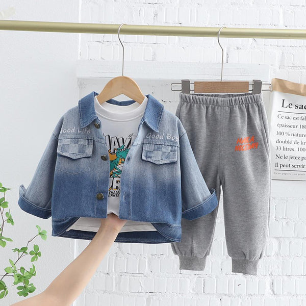 Boys Autumn Denim Jacket and T-shirt and Pants Set Boy Wholesale Clothing