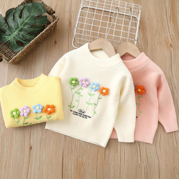 Girls Sweater Knitted Bottoming Shirt Autumn and Winter Handmade Flower Sweater Wholesale