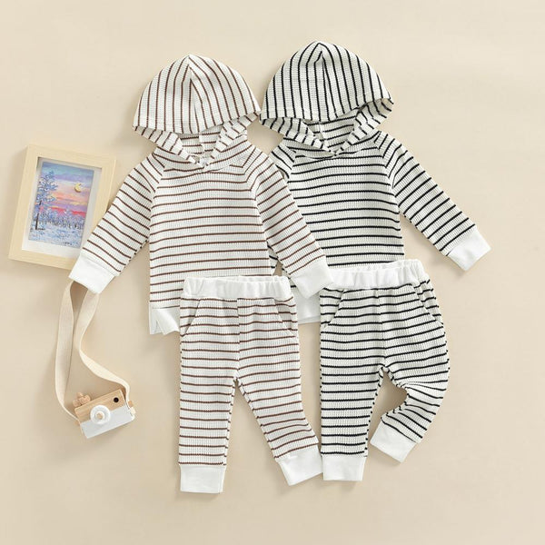 Autumn Kids Suit Kids Waffle Striped Hooded Suit Wholesale Baby Children Clothes