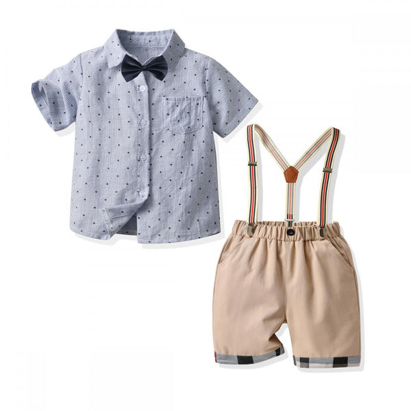 Toddler Boys Short Set Summer Blue Star Printed T-shirt And Suspenders Shorts Gentle Set Wholesale Boys Clothing Suppliers