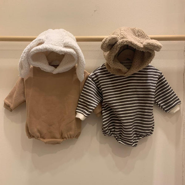 Autumn and Winter Baby Long-sleeved Romper Plush Cap Plus Velvet Romper Wholesale