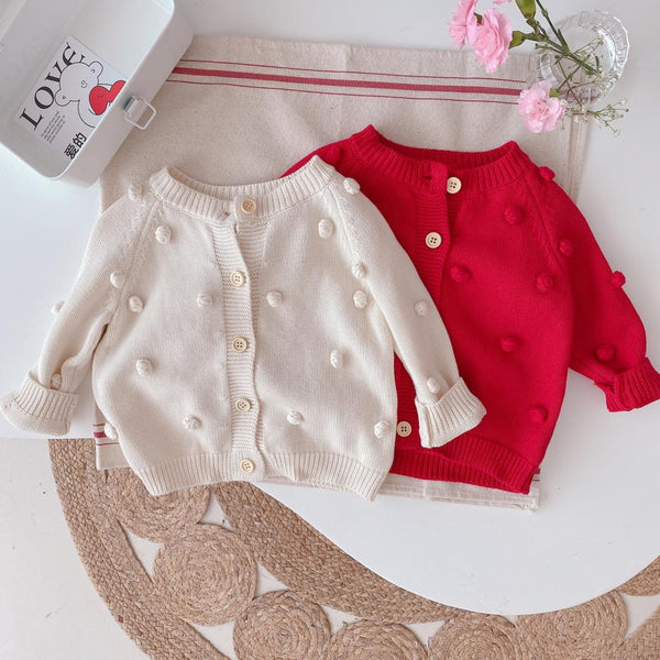 Children's Knitted Sweater Autumn Girls Handmade Ball Cardigan Coat Wholesale Girls Clothes