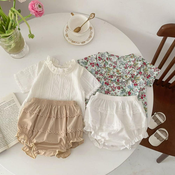 Summer Newborn Set Baby Floral New Lace Korean Shorts Lace 2-piece Set Wholesale