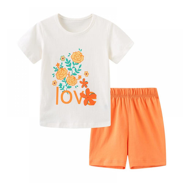 Summer Girls Short-sleeved T-shirt Two-piece Cartoon Printed Shorts Set Wholesale Girls Clothes