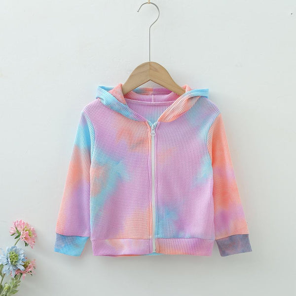 Autumn Girls Hooded Jacket Tie Dye Zip Jacket Wholesale Girls Clothes