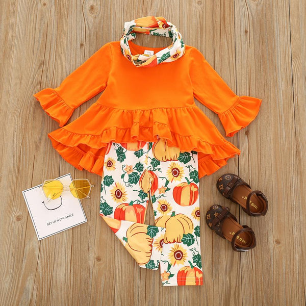 Autumn Girls Halloween Top + Pants + Hairband Set Wholesale Girls Clothes