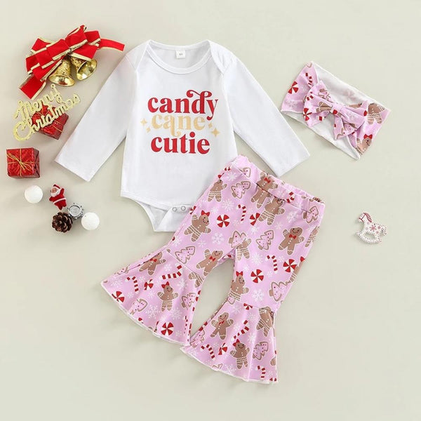 Christmas Autumn Baby Alphabet Print Christmas Tree Trousers Set Wholesale Baby Clothes