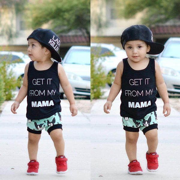 Summer Boys Letter Print Vest Fox Shorts Two Piece Set Baby Cheap Boutique Clothes In Bulk