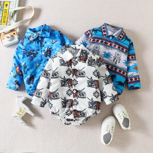 Baby Boy Autumn Print Romper Wholesale Boys Clothes