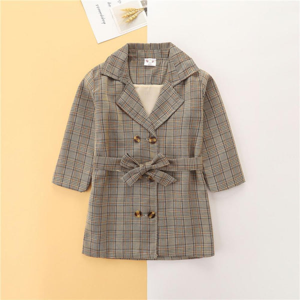 Little Girls New Long-sleeve Plaid Coat Wholesale Girls Clothes