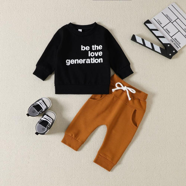 Spring Boy Letter Printed Jacket Pocket Pants Set Wholesale Boys Clothes