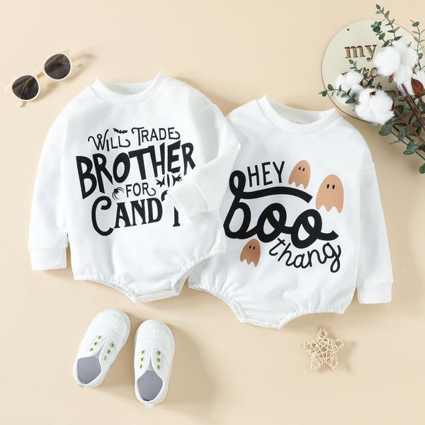 Halloween Kids Romper Alphabet Print Sweater Romper Baby Clothes Wholesale