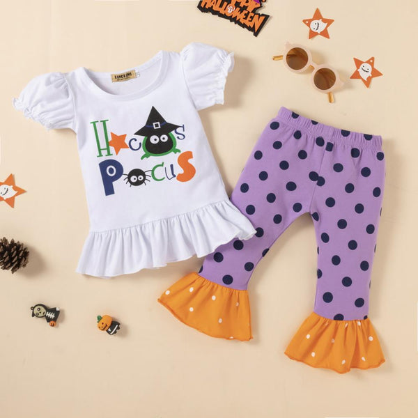 Halloween Short Sleeve Pull Up Pants Girls Set Wholesale Girls Clothes