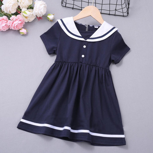 Summer Girls Dress School Style Square Neck Short Sleeve Skirts Wholesale Girls Dress