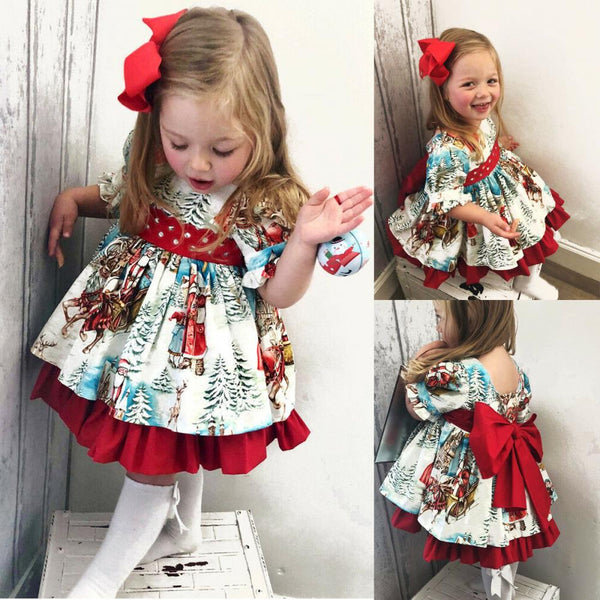 Christmas Santa Claus Print Skirt Girls Dress Wholesale