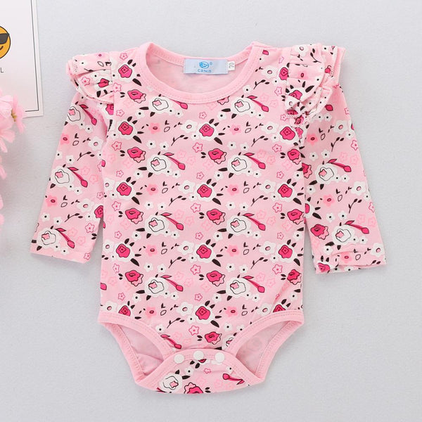 Girls Pink Flower Long Sleeve Onesie Baby Wholesale Clothes