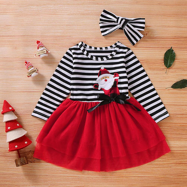 Christmas Girl Striped Santa Veil Dress Wholesale Girls Clothes