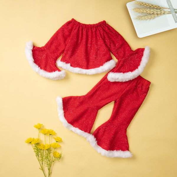 Girls Spring and Autumn Christmas Set Western Style Long Sleeve Clothes Two Piece Set Wholesale