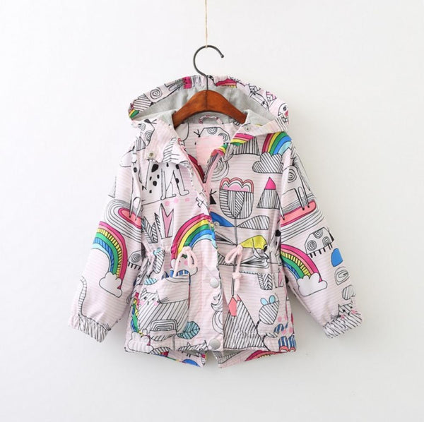 Kids Girls Zip Jacket Print Rainbow Cardigan Trench Coat Wholesale Kids Clothes