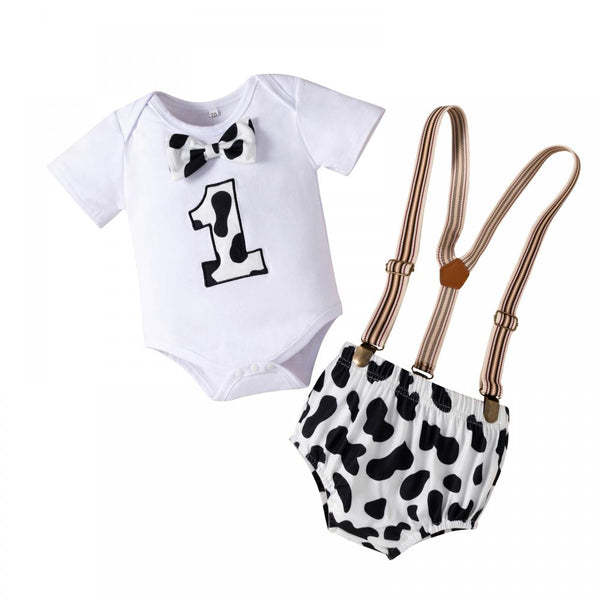 Baby Boys Short Set Summer Gentle Birthday Romper And Cow Printed Shorts Set Wholesale baby clothes