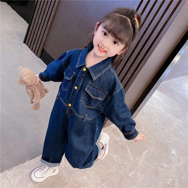 Autumn Cartoon Denim Jumpsuit For Boys and Girls Wholesale Kids Clothes