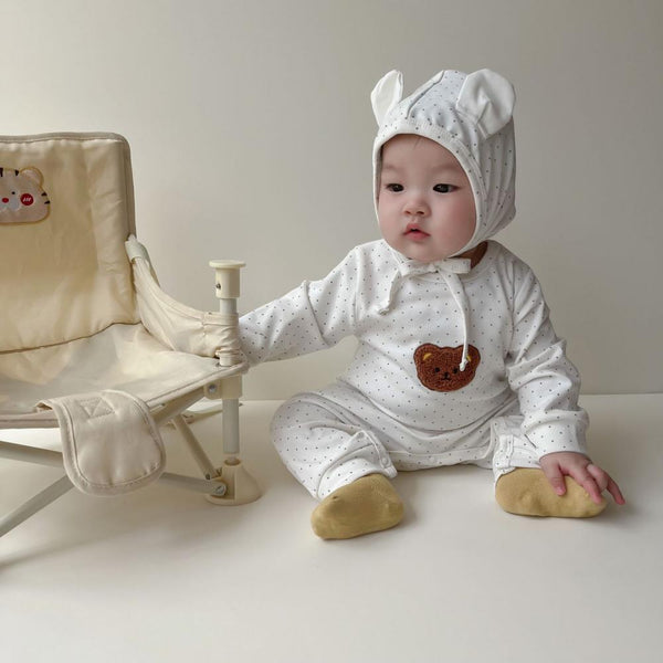Autumn Baby Bodysuit Dot Print Embroidered Bear Romper Wholesale Baby Clothes